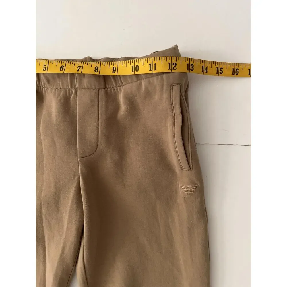 Emporio Armani Pants Kids 10A Beige Slim Jersey Sweatpants Elastic Waist Logo